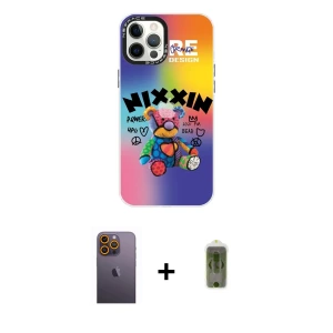 ieg™ iPhone 12 Pro Max Kılıf Siluet Çizgi Koleksiyonu - Siyah Joko Magic 5D Hayalet Cam + Neon Fosforlu Kamera Lens - SI