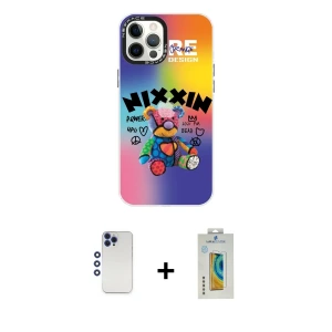 ieg™ iPhone 12 Pro Max Kılıf Siluet Çizgi Koleksiyonu - Siyah Polymer Nano Ekran Koruyucu + Shine Kamera Lens - LT