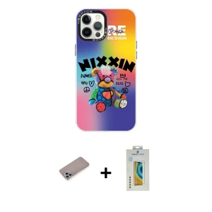 ieg™ iPhone 12 Pro Max Kılıf Siluet Çizgi Koleksiyonu - Siyah Polymer Nano Ekran Koruyucu + Shine Kamera Lens Koruma Cam - SABE