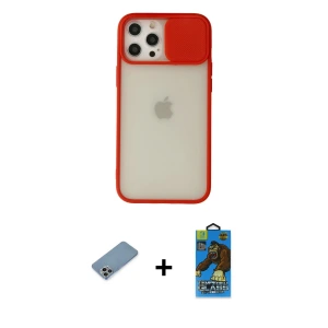 ieg™ iPhone 12 Pro Max Kılıf Vadi Çizgi - Siyah 18D Cam Ekran Koruyucu + Shine Kamera Lens Koruma Cam - GI