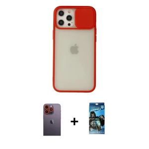 ieg™ iPhone 12 Pro Max Kılıf Vadi Çizgi - Siyah 34D Izgaralı Cam + Neon Fosforlu Kamera Lens - TU