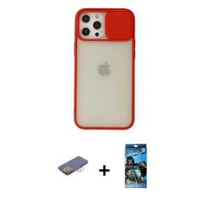 ieg™ iPhone 12 Pro Max Kılıf Vadi Çizgi - Siyah 34D Izgaralı Cam + Renkli Kamera Lens Koruma Cam - TU