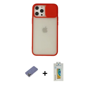 ieg™ iPhone 12 Pro Max Kılıf Vadi Çizgi - Siyah Polymer Nano Ekran Koruyucu + Metal Kamera Lens Koruma Cam - GD