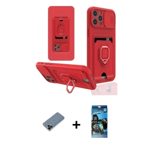 ieg™ iPhone 12 Pro Max Kılıf Vadi Form Prime - Siyah 34D Izgaralı Cam + Shine Kamera Lens Koruma Cam - SH