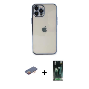 ieg™ iPhone 12 Pro Max Kılıf Vadi Minimal - Şeffaf 360 Full Body Arka Koruyucu + Renkli Kamera Lens Koruma Cam - TU