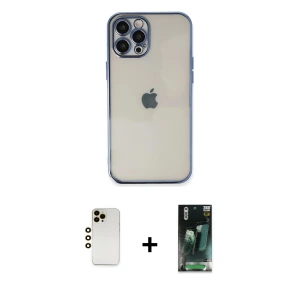 ieg™ iPhone 12 Pro Max Kılıf Vadi Minimal - Şeffaf 360 Full Body Arka Koruyucu + Shine Kamera Lens - GD