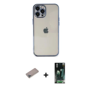 ieg™ iPhone 12 Pro Max Kılıf Vadi Minimal - Şeffaf 360 Full Body Arka Koruyucu + Shine Kamera Lens Koruma Cam - SABE