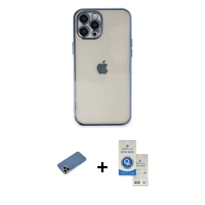ieg™ iPhone 12 Pro Max Kılıf Vadi Minimal - Şeffaf Royal Nano Ekran Koruyucu + Shine Kamera Lens Koruma Cam - GD