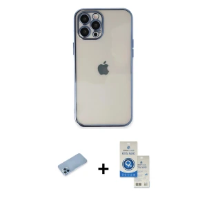 ieg™ iPhone 12 Pro Max Kılıf Vadi Minimal - Şeffaf Royal Nano Ekran Koruyucu + Shine Kamera Lens Koruma Cam - MI