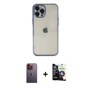 ieg™ iPhone 12 Pro Max Kılıf Vadi Minimal - Şeffaf Temperli Cam Ekran Koruyucu + Neon Fosforlu Kamera Lens - TU