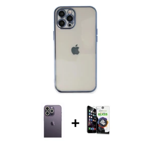 ieg™ iPhone 12 Pro Max Kılıf Vadi Minimal - Şeffaf Temperli Cam Ekran Koruyucu + Neon Fosforlu Kamera Lens - BZ