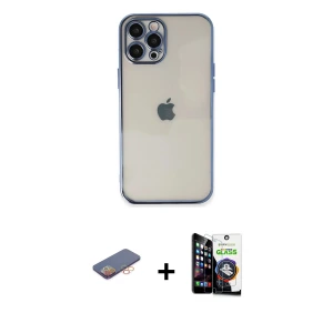 ieg™ iPhone 12 Pro Max Kılıf Vadi Minimal - Şeffaf Temperli Cam Ekran Koruyucu + Renkli Kamera Lens Koruma Cam - TU