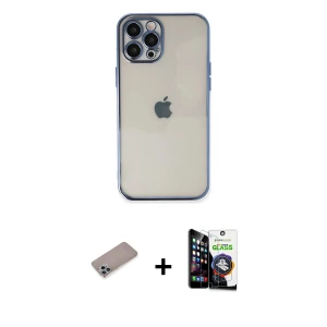 ieg™ iPhone 12 Pro Max Kılıf Vadi Minimal - Şeffaf Temperli Cam Ekran Koruyucu + Shine Kamera Lens Koruma Cam - SABE