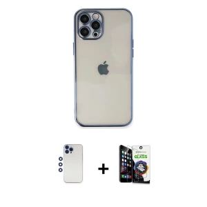 ieg™ iPhone 12 Pro Max Kılıf Vadi Minimal - Şeffaf Temperli Cam Ekran Koruyucu + Shine Kamera Lens - LT