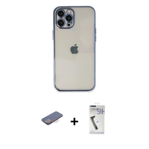 ieg™ iPhone 12 Pro Max Kılıf Vadi Minimal - Şeffaf Uv Polymer Nano Ekran Koruyucu + Renkli Kamera Lens Koruma Cam - PE