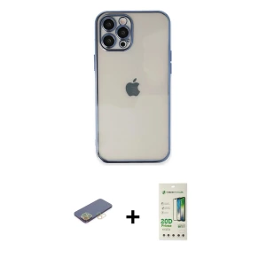 ieg™ iPhone 12 Pro Max Kılıf Vadi Minimal - Siyah 20D Premium Cam Ekran Koruyucu + Renkli Kamera Lens Koruma Cam - SI