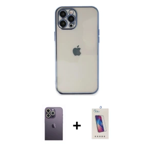 ieg™ iPhone 12 Pro Max Kılıf Vadi Minimal - Siyah Joko 5D Cam + Neon Fosforlu Kamera Lens - BZ