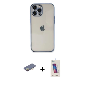 ieg™ iPhone 12 Pro Max Kılıf Vadi Minimal - Siyah Joko 5D Cam + Renkli Kamera Lens Koruma Cam - SI