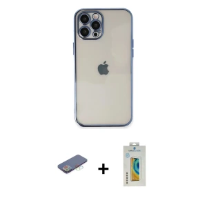 ieg™ iPhone 12 Pro Max Kılıf Vadi Minimal - Siyah Polymer Nano Ekran Koruyucu + Renkli Kamera Lens Koruma Cam - MI