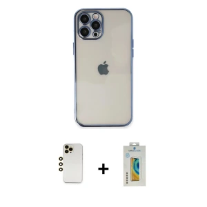 ieg™ iPhone 12 Pro Max Kılıf Vadi Minimal - Siyah Polymer Nano Ekran Koruyucu + Shine Kamera Lens - GD