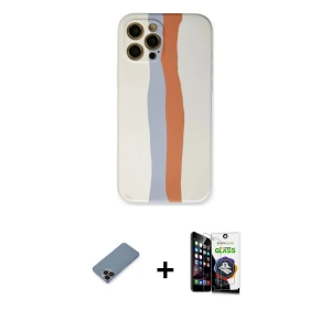ieg™ iPhone 12 Pro Max Kılıf Yadigar Çizgi - Şeffaf Temperli Cam Ekran Koruyucu + Metal Kamera Lens Koruma Cam - SH