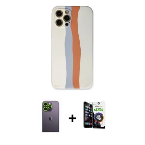 ieg™ iPhone 12 Pro Max Kılıf Yadigar Çizgi - Şeffaf Temperli Cam Ekran Koruyucu + Neon Fosforlu Kamera Lens - YL