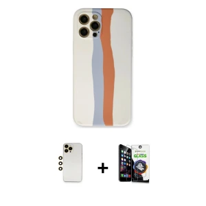 ieg™ iPhone 12 Pro Max Kılıf Yadigar Çizgi - Şeffaf Temperli Cam Ekran Koruyucu + Shine Kamera Lens - GD