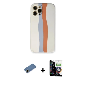 ieg™ iPhone 12 Pro Max Kılıf Yadigar Çizgi - Şeffaf Temperli Cam Ekran Koruyucu + Shine Kamera Lens Koruma Cam - GD