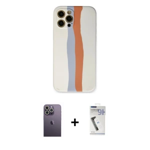 ieg™ iPhone 12 Pro Max Kılıf Yadigar Çizgi - Şeffaf Uv Polymer Nano Ekran Koruyucu + Neon Fosforlu Kamera Lens - BZ