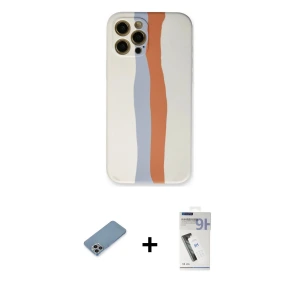 ieg™ iPhone 12 Pro Max Kılıf Yadigar Çizgi - Şeffaf Uv Polymer Nano Ekran Koruyucu + Shine Kamera Lens Koruma Cam - GI