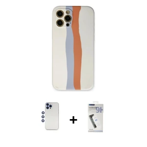 ieg™ iPhone 12 Pro Max Kılıf Yadigar Çizgi - Şeffaf Uv Polymer Nano Ekran Koruyucu + Shine Kamera Lens - LT