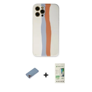 ieg™ iPhone 12 Pro Max Kılıf Yadigar Çizgi - Siyah 20D Premium Cam Ekran Koruyucu + Shine Kamera Lens Koruma Cam - PE