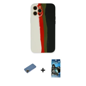ieg™ iPhone 12 Pro Max Kılıf Yadigar Çizgi - Siyah 34D Izgaralı Cam + Shine Kamera Lens Koruma Cam - GD