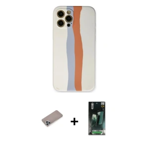 ieg™ iPhone 12 Pro Max Kılıf Yadigar Çizgi - Siyah 360 Mat Full Body Arka Koruyucu + Shine Kamera Lens Koruma Cam - SABE