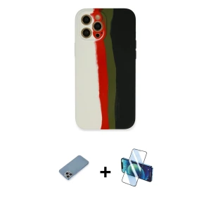 ieg™ iPhone 12 Pro Max Kılıf Yadigar Çizgi - Siyah 3D Antistatik Cam Ekran Koruyucu + Shine Kamera Lens Koruma Cam - GI