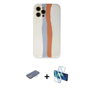 ieg™ iPhone 12 Pro Max Kılıf Yadigar Çizgi - Siyah 3D Antistatik Seramik Nano Ekran Koruyucu + Renkli Kamera Lens Koruma Cam - MI