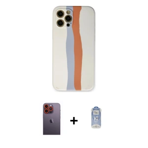 ieg™ iPhone 12 Pro Max Kılıf Yadigar Çizgi - Siyah Joko Magic 5D Cam + Neon Fosforlu Kamera Lens - TU