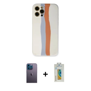 ieg™ iPhone 12 Pro Max Kılıf Yadigar Çizgi - Siyah Polymer Nano Ekran Koruyucu + Neon Fosforlu Kamera Lens - MI