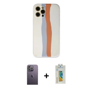 ieg™ iPhone 12 Pro Max Kılıf Yadigar Çizgi - Siyah Polymer Nano Ekran Koruyucu + Neon Fosforlu Kamera Lens - BZ