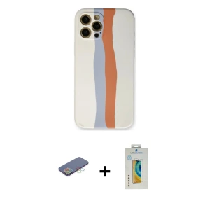 ieg™ iPhone 12 Pro Max Kılıf Yadigar Çizgi - Siyah Polymer Nano Ekran Koruyucu + Renkli Kamera Lens Koruma Cam - MI