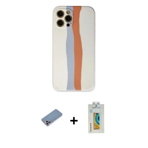 ieg™ iPhone 12 Pro Max Kılıf Yadigar Çizgi - Siyah Polymer Nano Ekran Koruyucu + Shine Kamera Lens Koruma Cam - PE