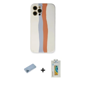 ieg™ iPhone 12 Pro Max Kılıf Yadigar Çizgi - Siyah Polymer Nano Ekran Koruyucu + Shine Kamera Lens Koruma Cam - MI