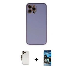 ieg™ iPhone 12 Pro Max Kılıf Yadigar Klasik - Siyah 34D Izgaralı Cam + Shine Kamera Lens - GD