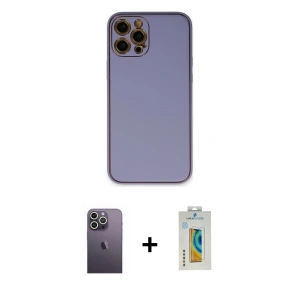 ieg™ iPhone 12 Pro Max Kılıf Yadigar Klasik - Siyah Polymer Nano Ekran Koruyucu + Neon Fosforlu Kamera Lens - BZ