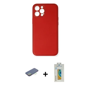 ieg™ iPhone 12 Pro Max Kılıf Yadigar Klasik - Siyah Polymer Nano Ekran Koruyucu + Renkli Kamera Lens Koruma Cam - YL