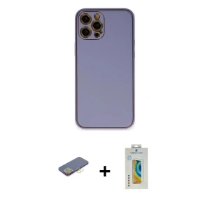 ieg™ iPhone 12 Pro Max Kılıf Yadigar Klasik - Siyah Polymer Nano Ekran Koruyucu + Renkli Kamera Lens Koruma Cam - SI