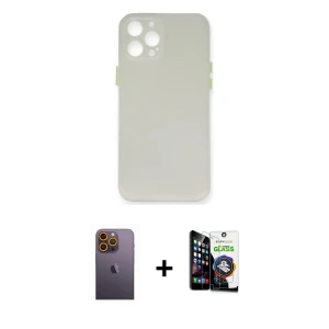 ieg™ iPhone 12 Pro Max Kılıf Yadigar Yansıma Serisi - Şeffaf Temperli Cam Ekran Koruyucu + Neon Fosforlu Kamera Lens - SI