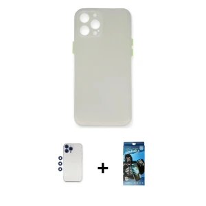 ieg™ iPhone 12 Pro Max Kılıf Yadigar Yansıma Serisi - Siyah 34D Izgaralı Cam + Shine Kamera Lens - LT