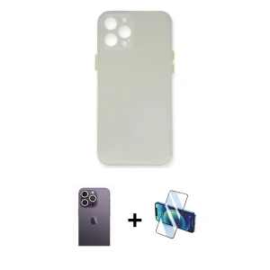 ieg™ iPhone 12 Pro Max Kılıf Yadigar Yansıma Serisi - Siyah 3D Antistatik Seramik Nano Ekran Koruyucu + Neon Fosforlu Kamera Lens - BZ