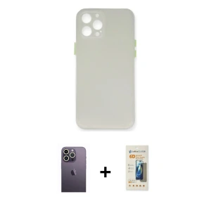 ieg™ iPhone 12 Pro Max Kılıf Yadigar Yansıma Serisi - Siyah 6D Mat Seramik Hayalet Nano Ekran Koruyucu + Neon Fosforlu Kamera Lens - BZ